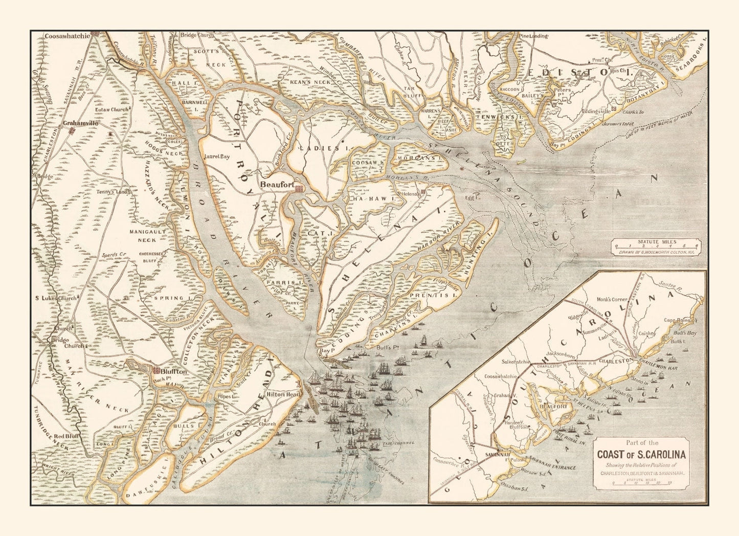 Vintage Map of Port Royal, South Carolina, 1861