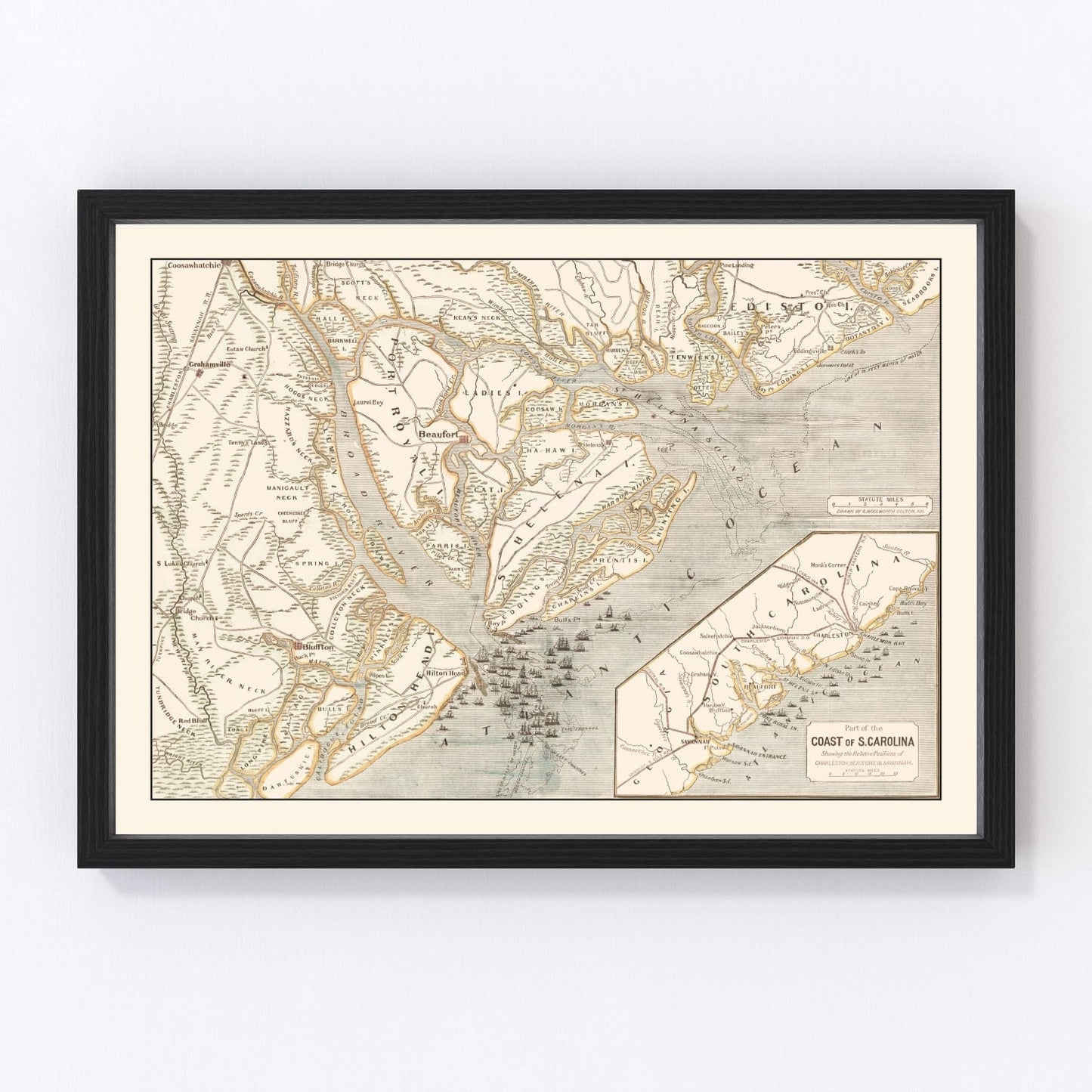 vintage map of Port Royal, South Carolina, 1861