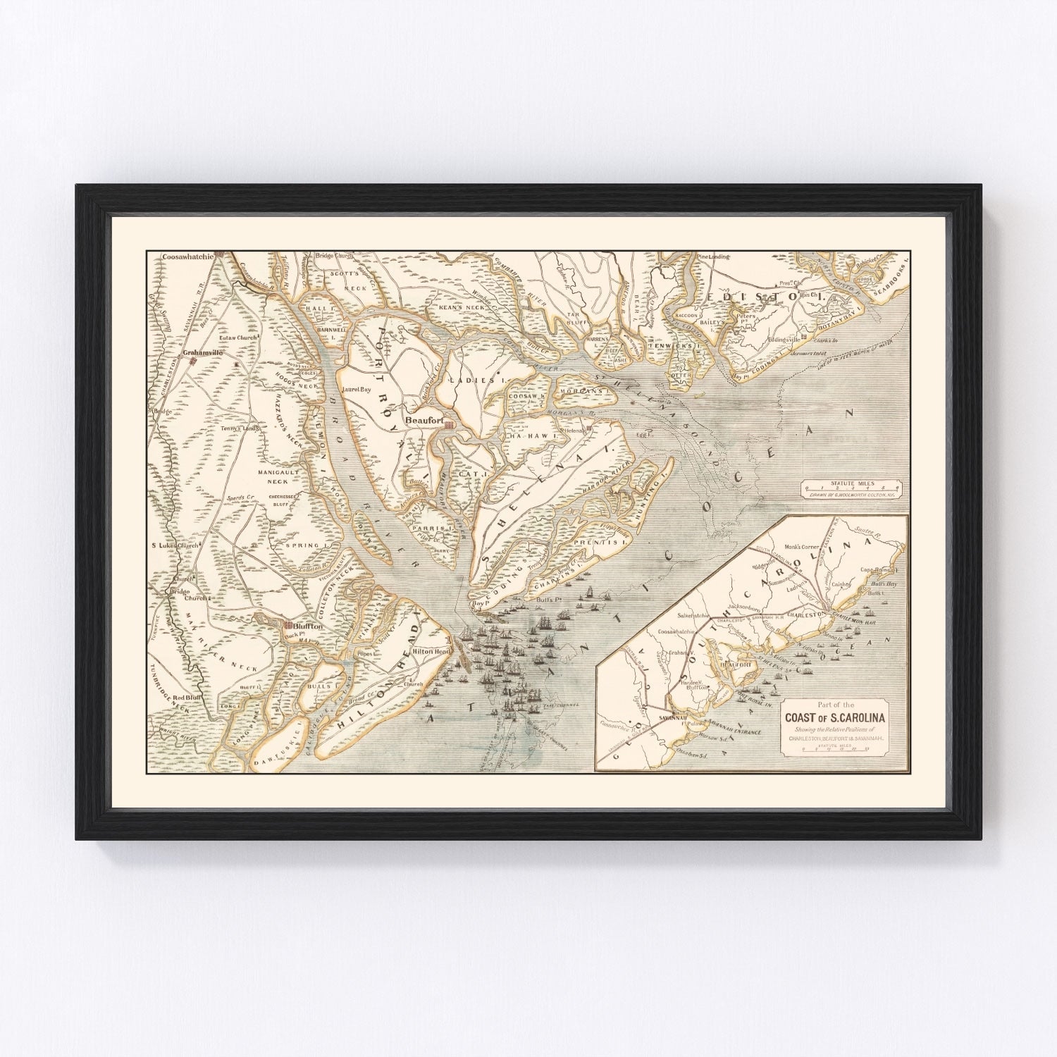 vintage map of Port Royal, South Carolina, 1861