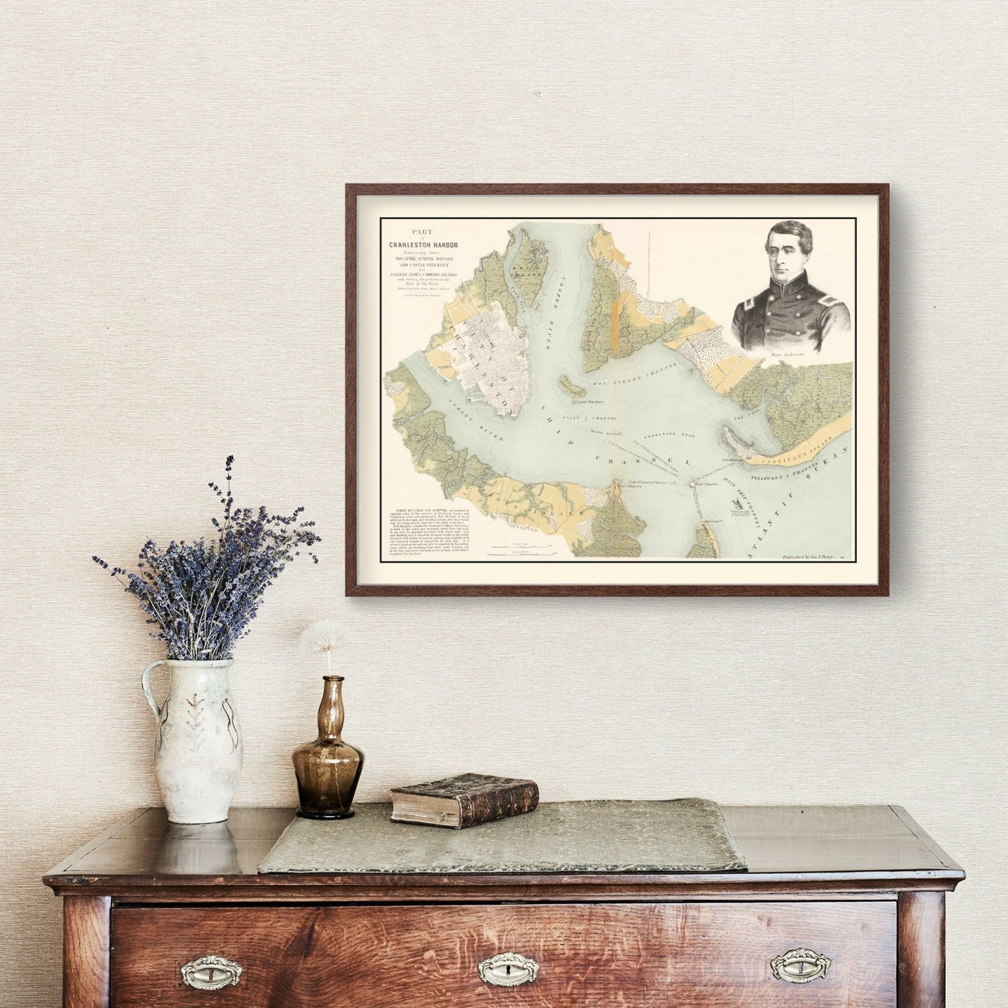 Vintage Charleston Harbor Map, South Carolina, 1861