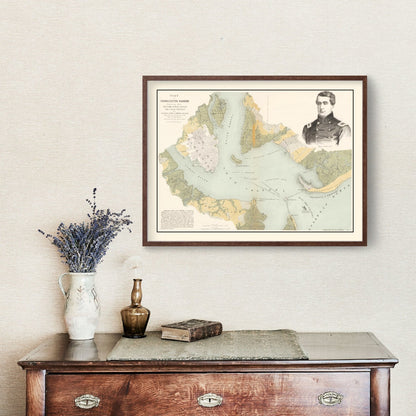 Vintage Charleston Harbor Map, South Carolina, 1861
