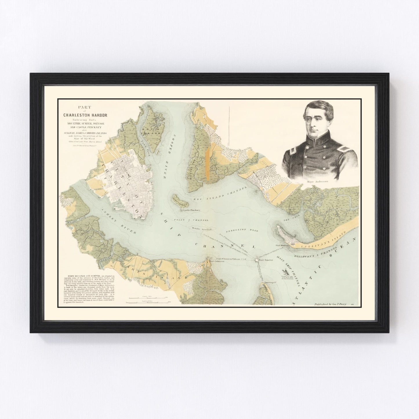 Restored vintage map of Charleston Harbor, South Carolina, 1861