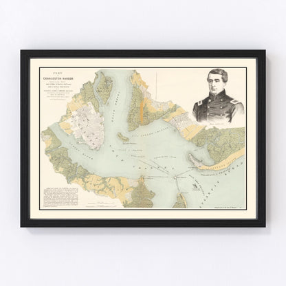 Restored vintage map of Charleston Harbor, South Carolina, 1861