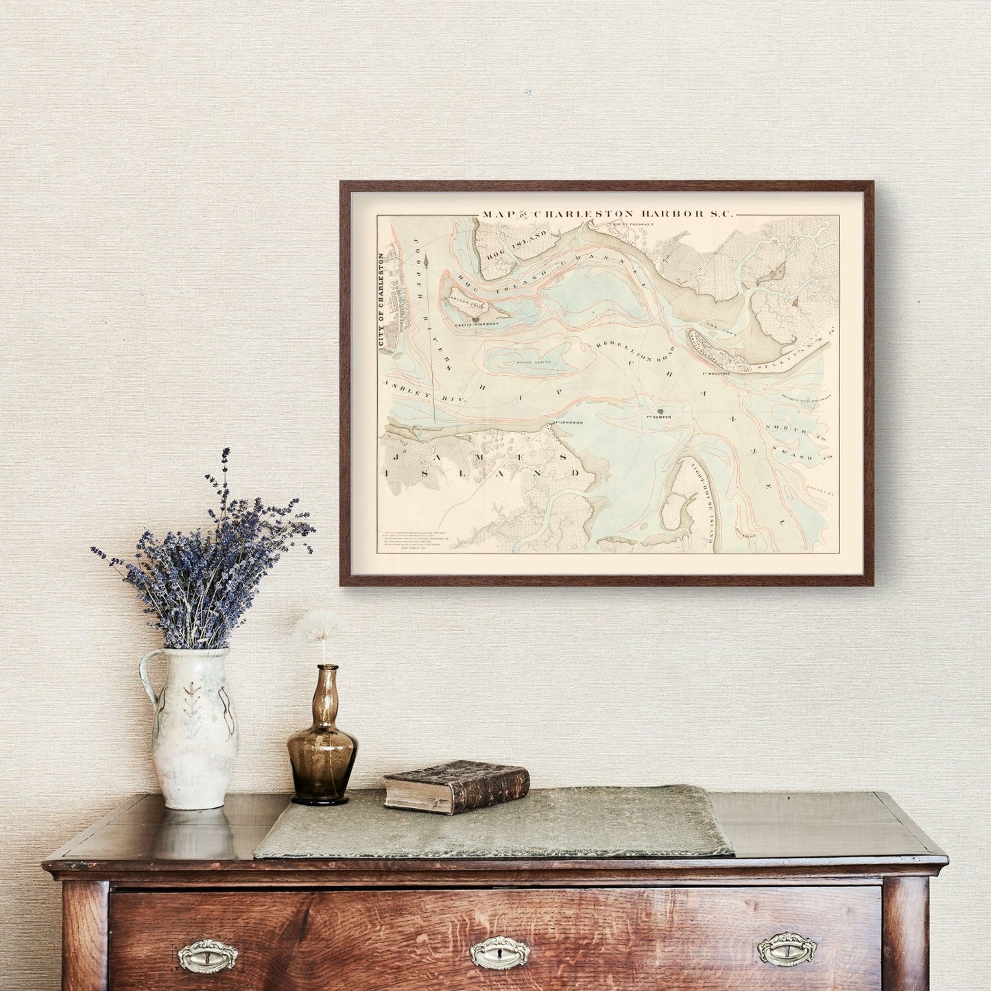 Vintage Charleston Harbor Map, South Carolina, 1861 Wall Art