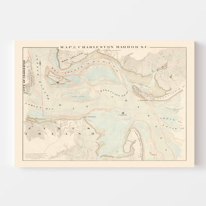 Vintage Charleston Harbor Map, South Carolina, 1861 Wall Art