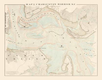 Vintage Charleston Harbor Map, South Carolina, 1861 Wall Art