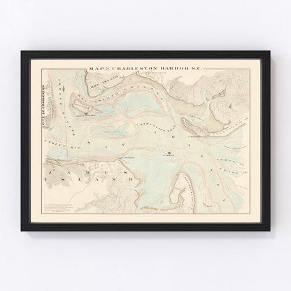 Restored vintage map of Charleston Harbor, South Carolina, 1861, harbor channels and fortifications