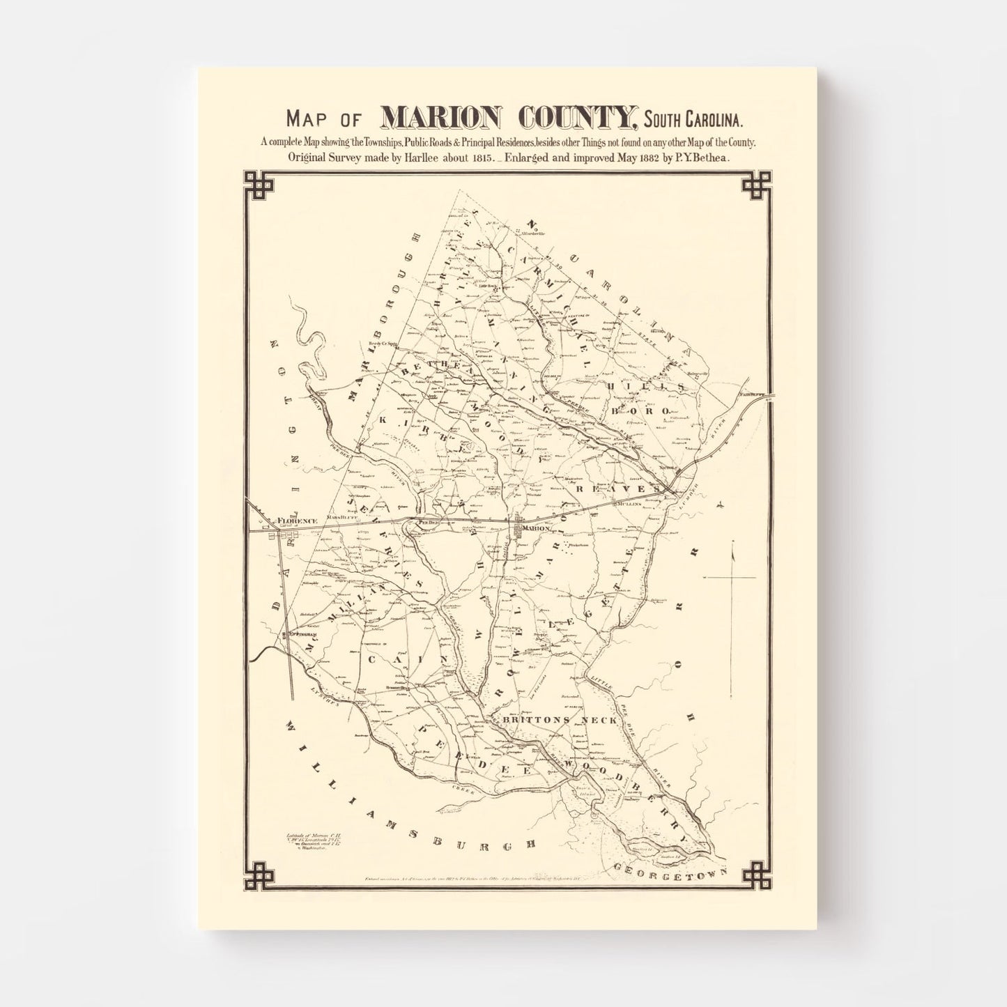 Vintage Map of Marion County, South Carolina, 1825