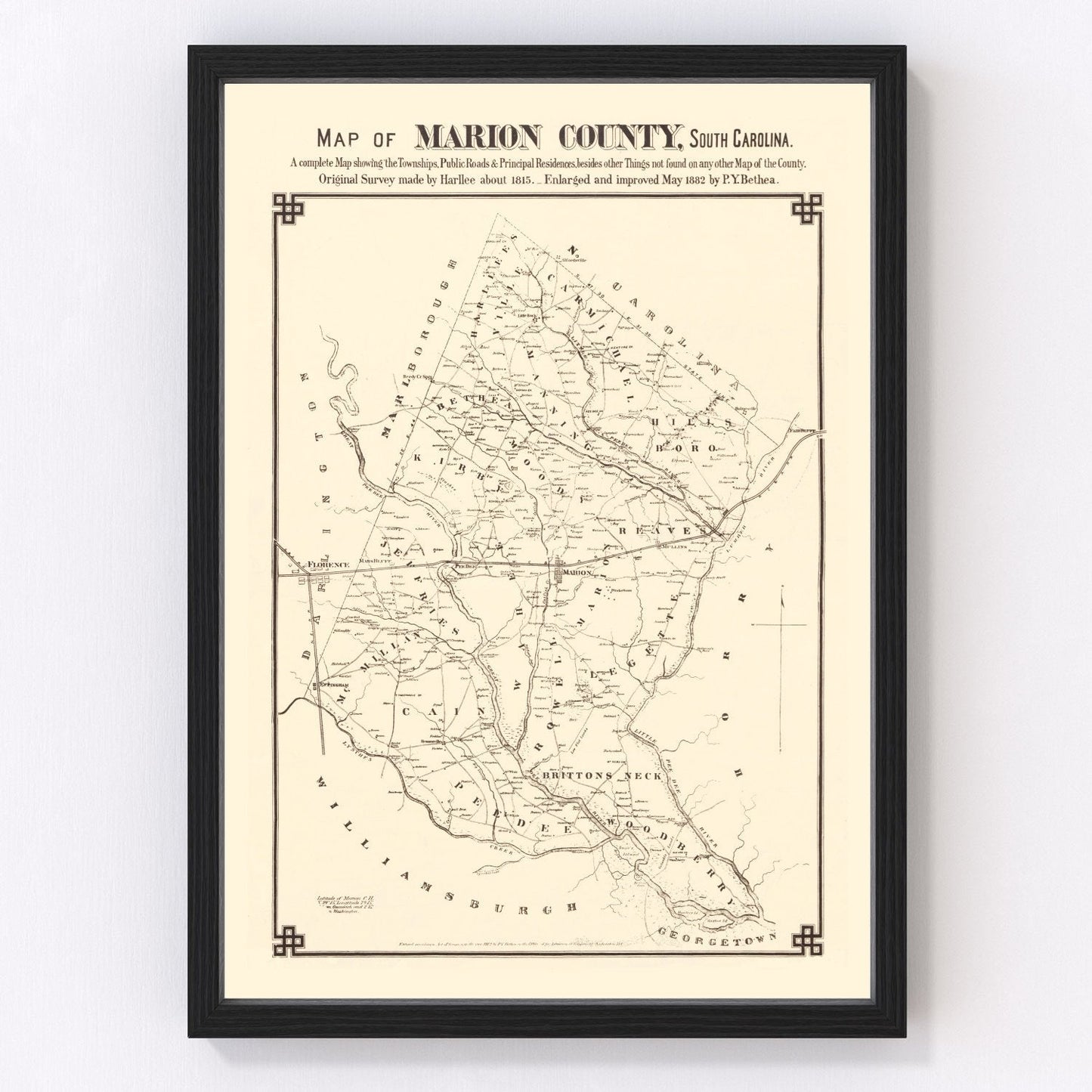 vintage map of Marion County, South Carolina, Mullins, 1825