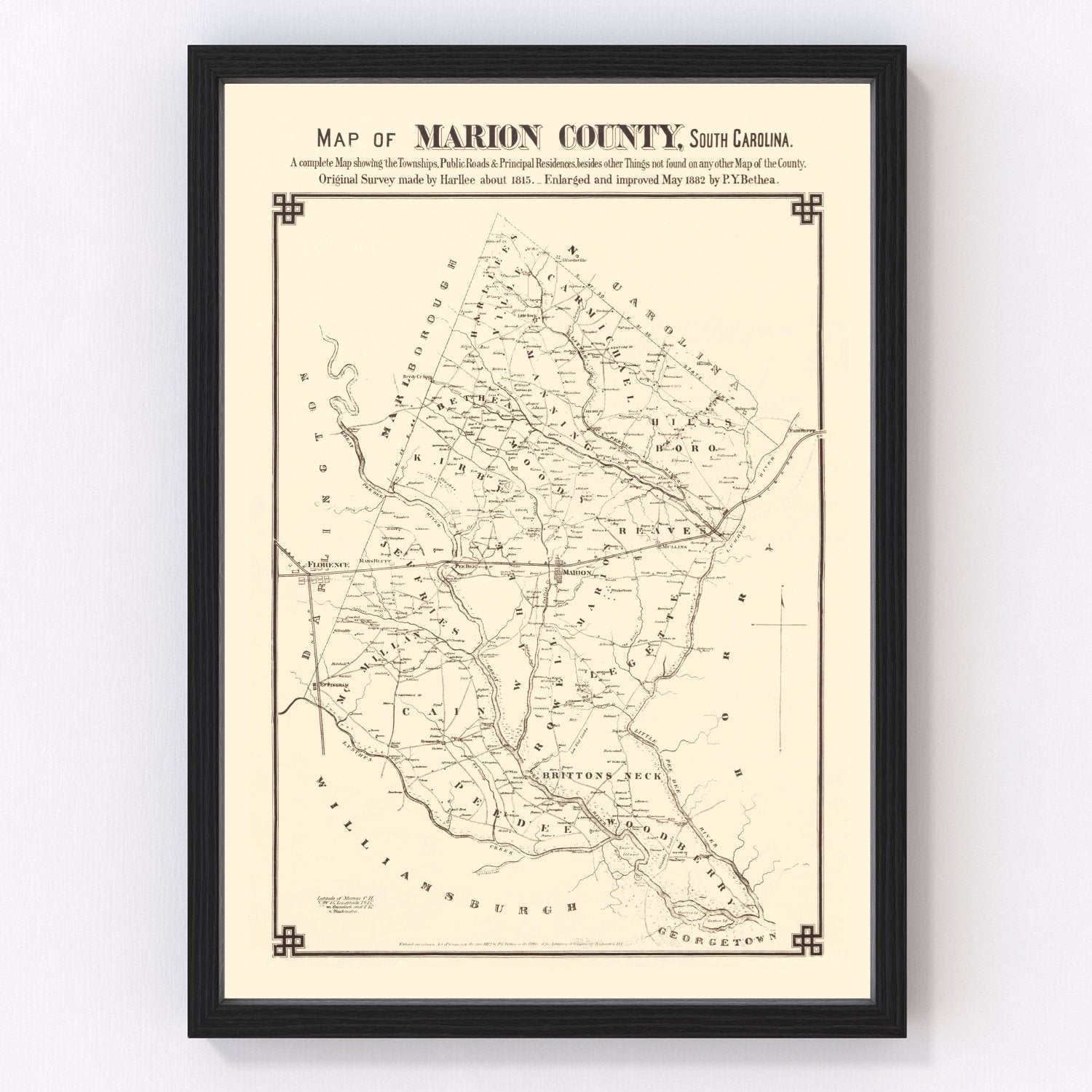 vintage map of Marion County, South Carolina, Mullins, 1825