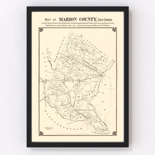 vintage map of Marion County, South Carolina, Mullins, 1825