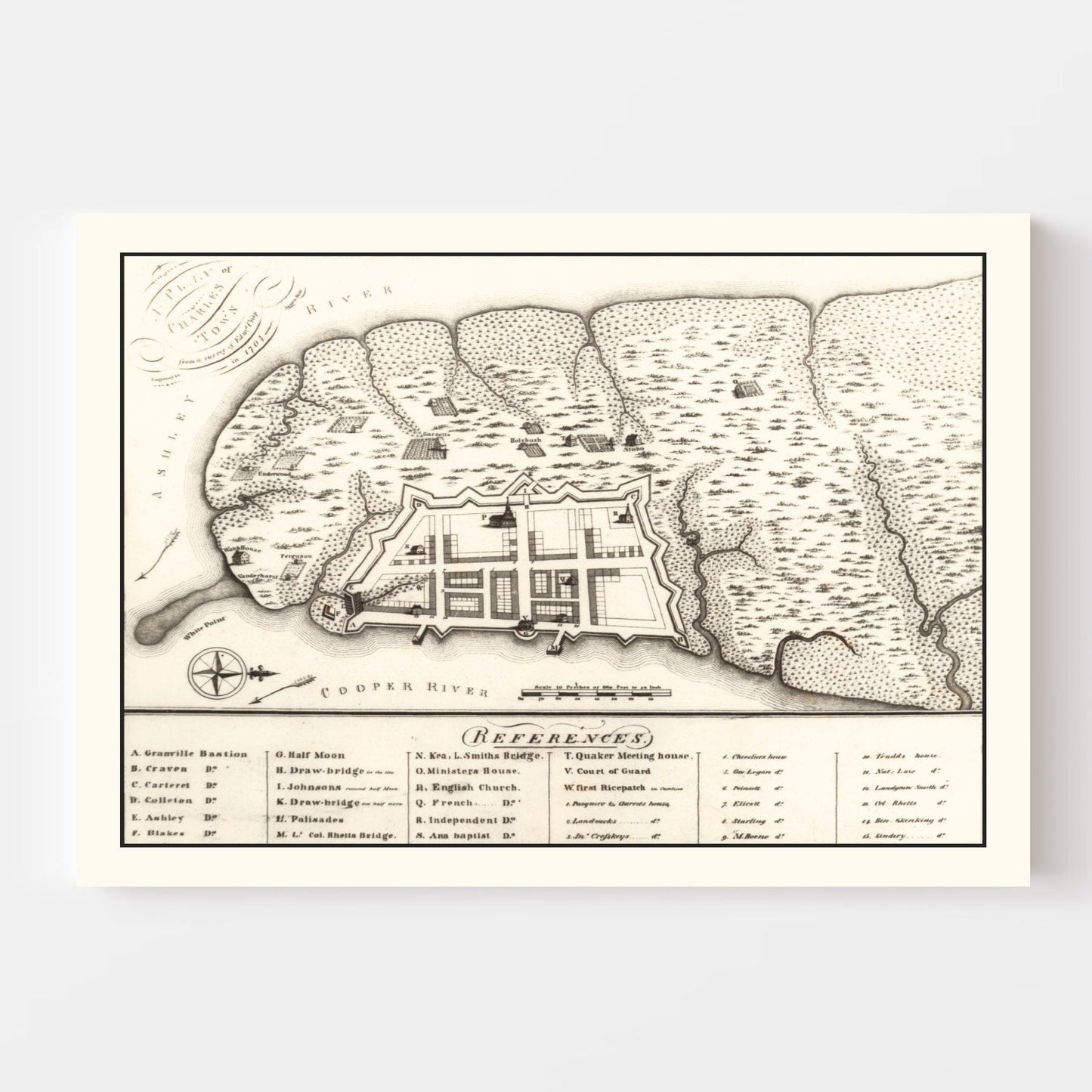 Vintage Map of Charleston, South Carolina, 1809 (Variant) Wall Art