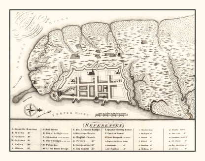 Vintage Map of Charleston, South Carolina, 1809 (Variant) Wall Art