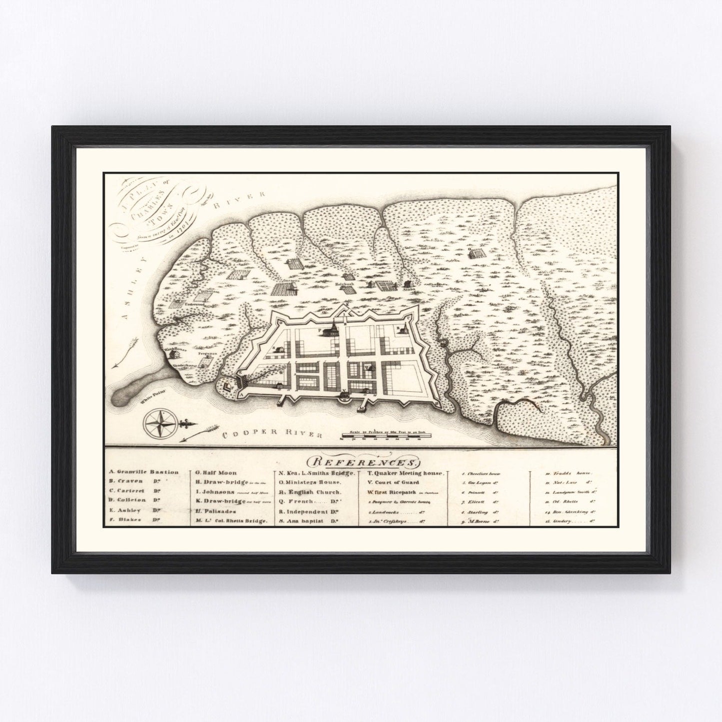 Vintage map of Charleston, South Carolina, 1809, digitally restored antique cartographic print variant