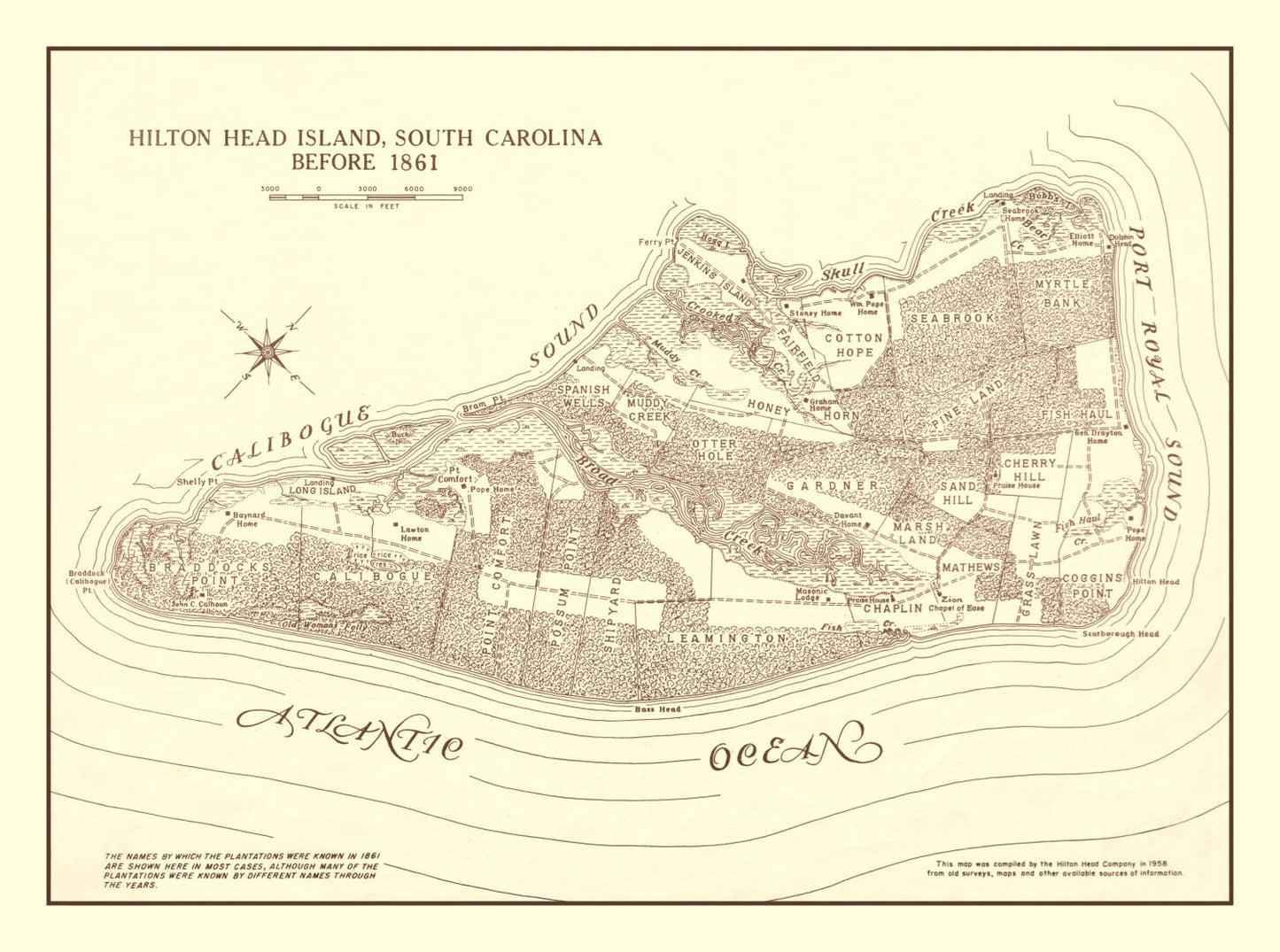Vintage Hilton Head Island Map, 1861
