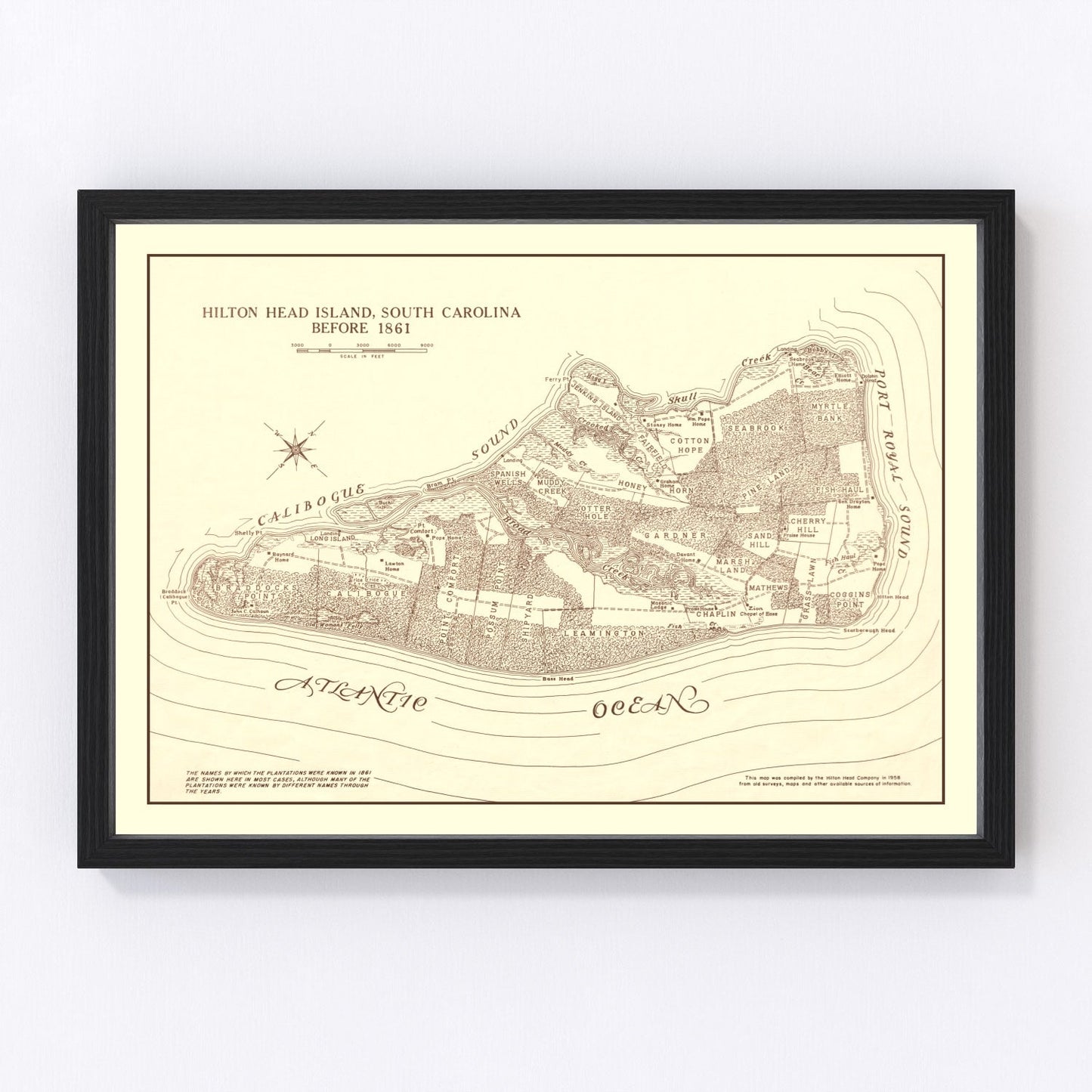 Vintage Civil War map of Hilton Head Island coastal defenses, 1861