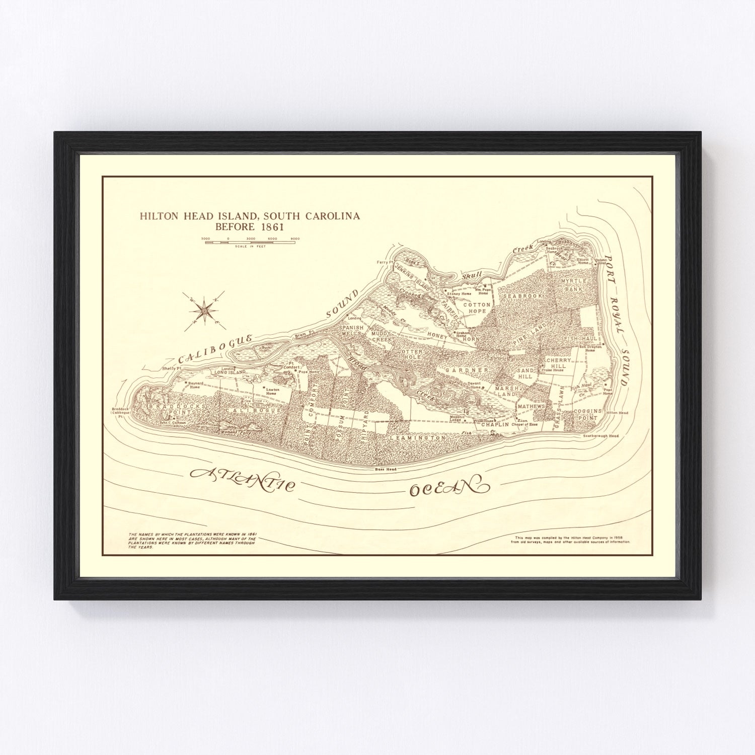 Vintage Civil War map of Hilton Head Island coastal defenses, 1861