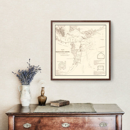 Vintage Charleston Harbor Map, South Carolina, 1865