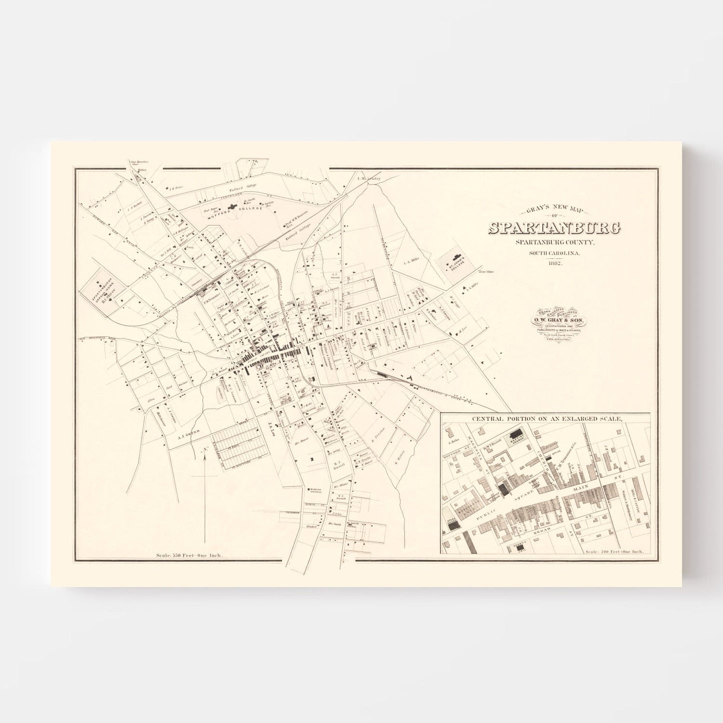 Vintage Map of Spartanburg, South Carolina, 1882