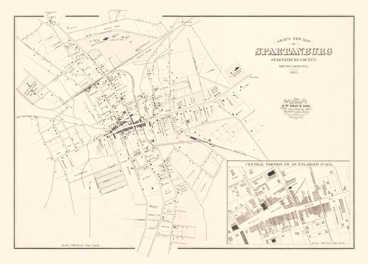 Vintage Map of Spartanburg, South Carolina, 1882