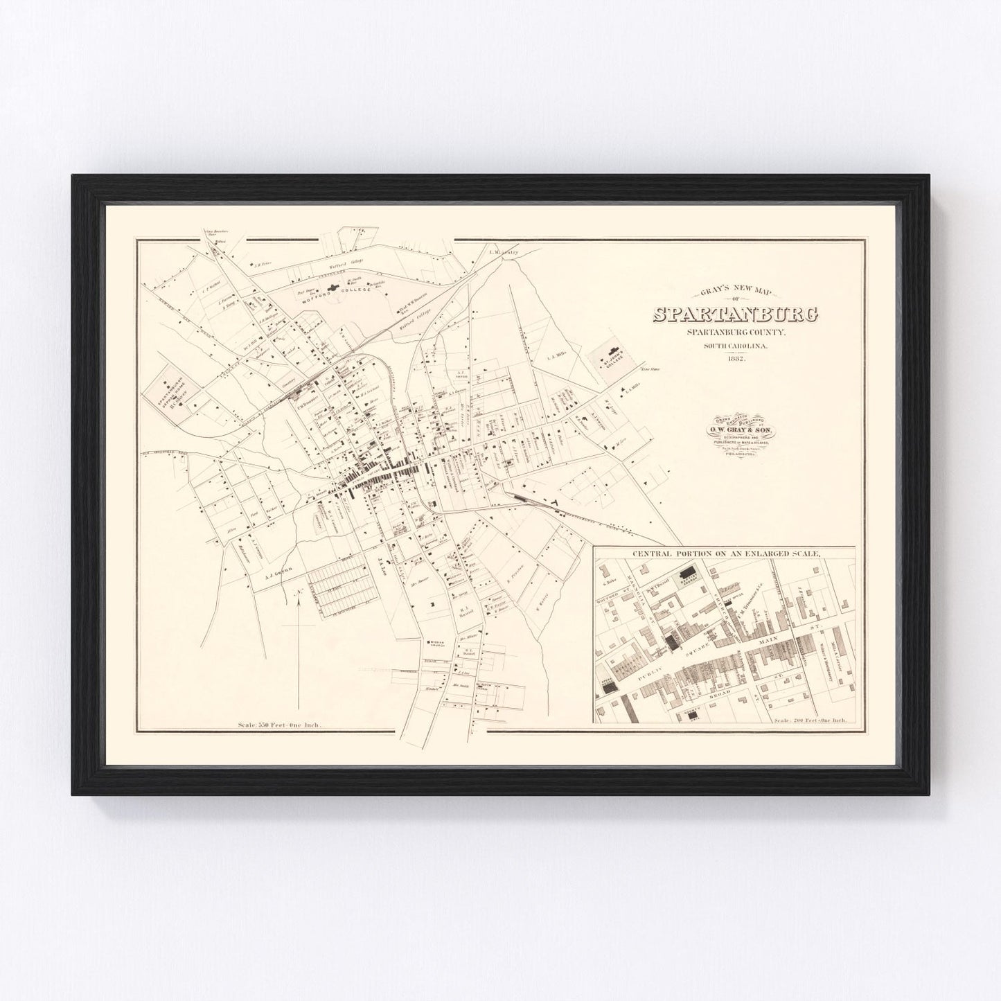 Vintage map of Spartanburg, South Carolina, 1882