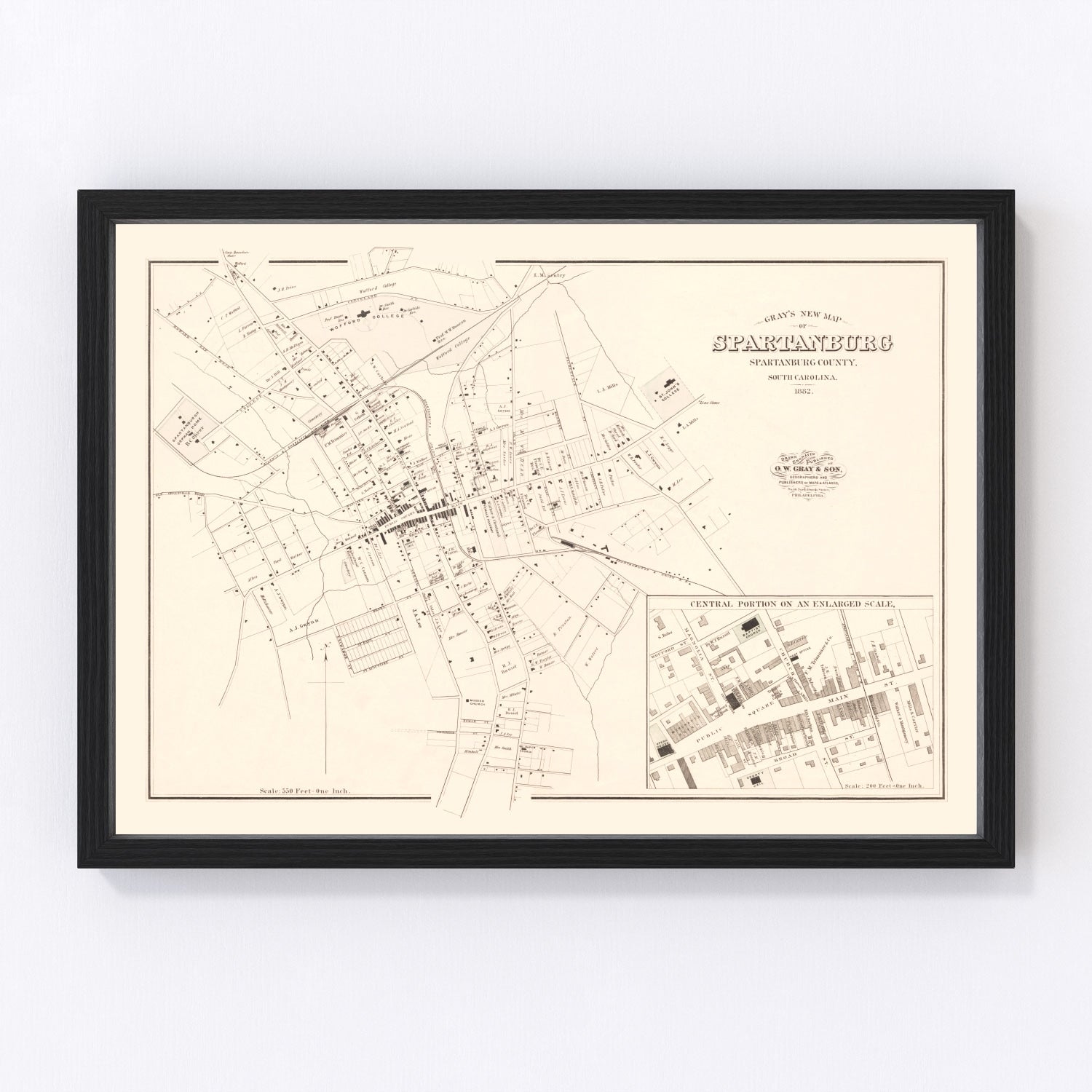 Vintage map of Spartanburg, South Carolina, 1882