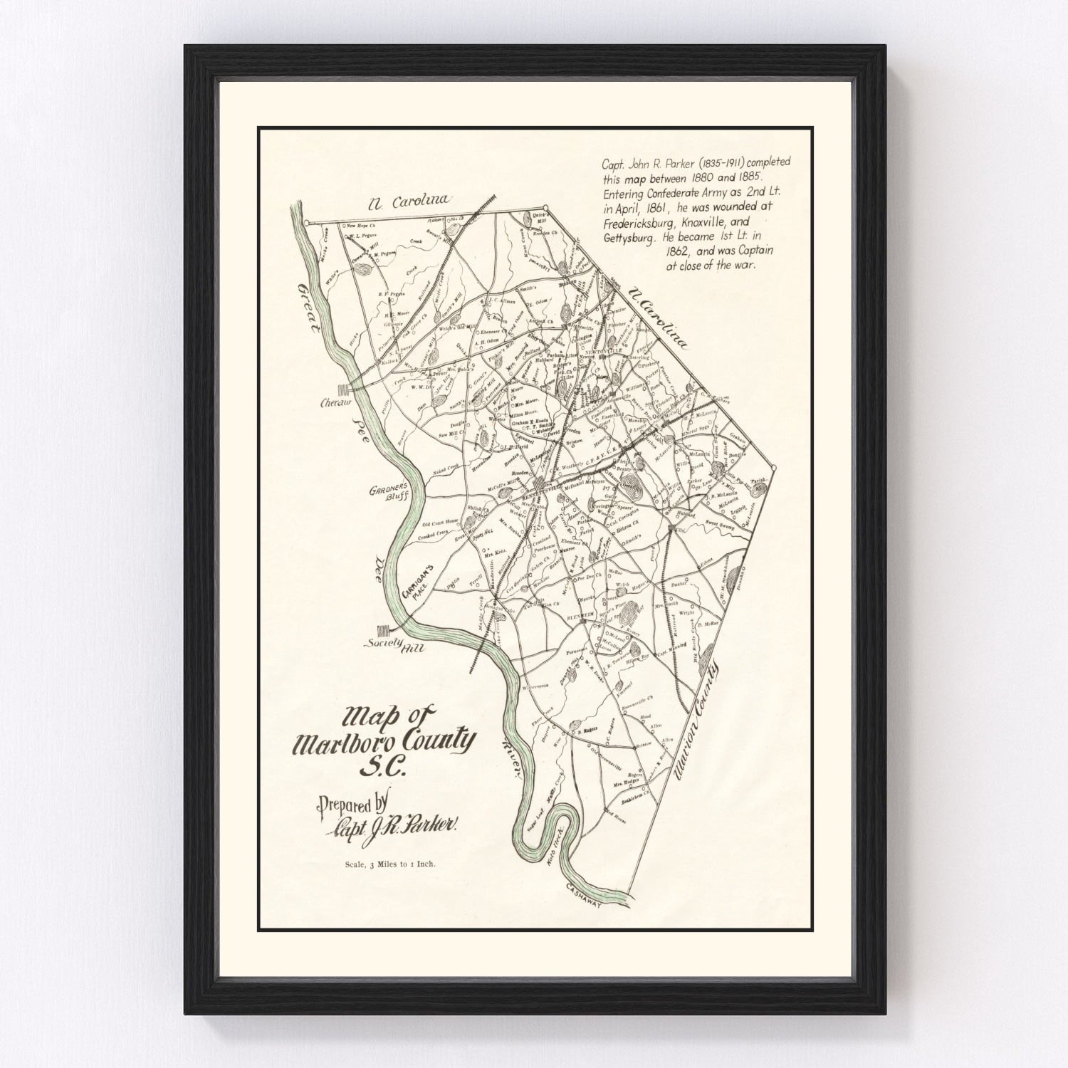 Vintage map of Marlboro County, South Carolina, 1880