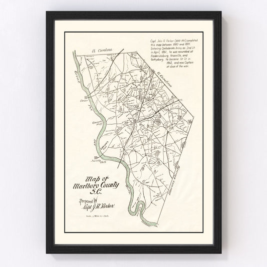 Vintage map of Marlboro County, South Carolina, 1880
