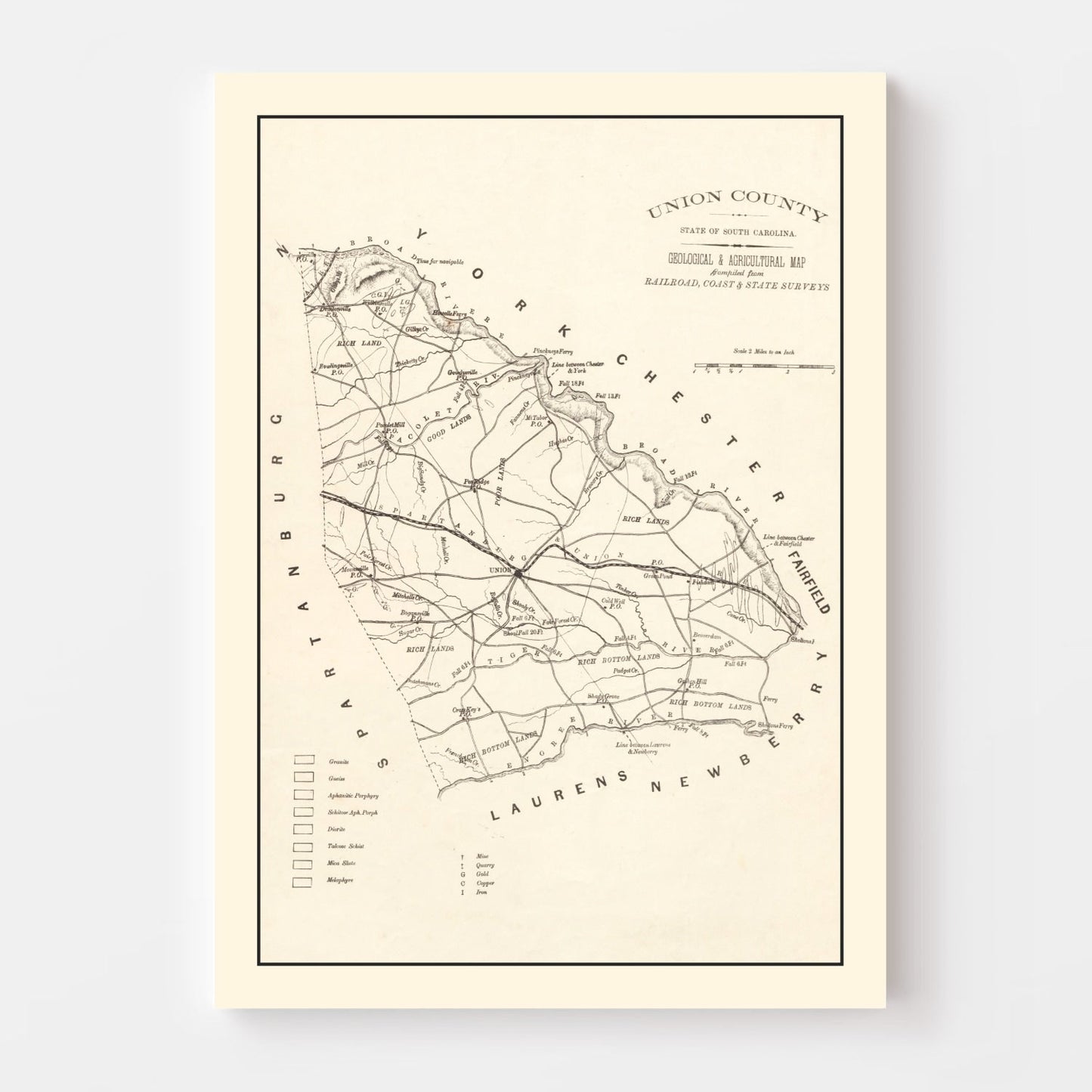 Vintage Map of Union County, South Carolina, 1873