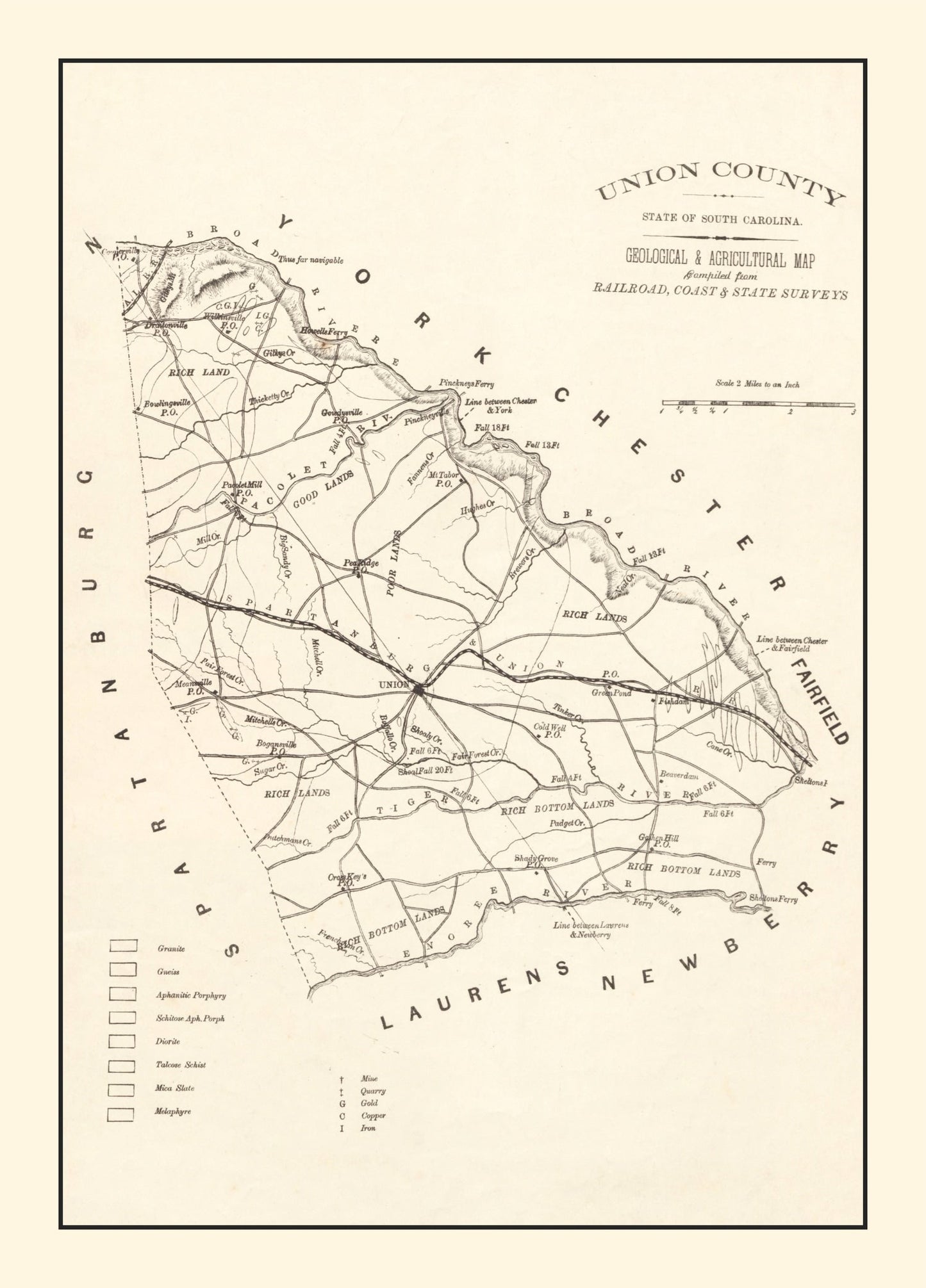 Vintage Map of Union County, South Carolina, 1873