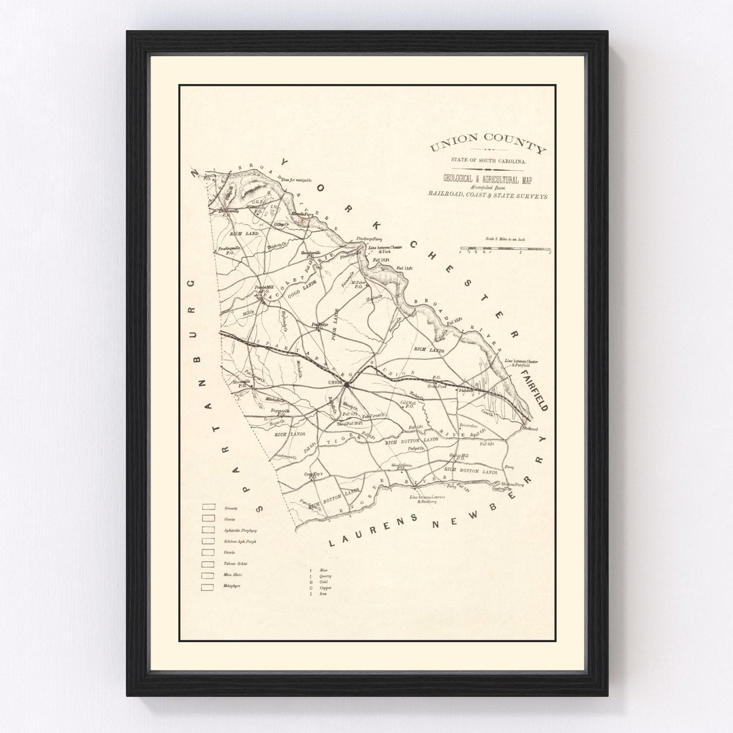 Vintage map of Union County, South Carolina, 1873