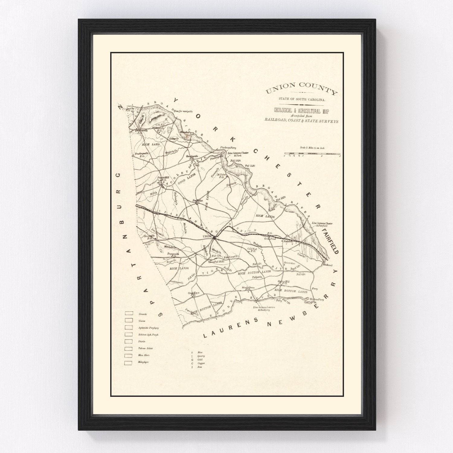 Vintage map of Union County, South Carolina, 1873