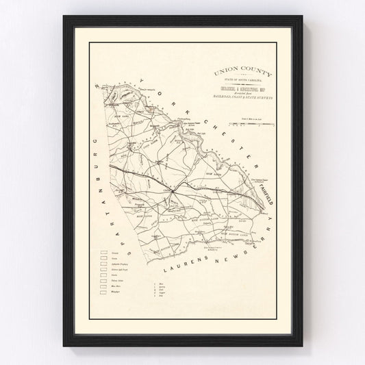 Vintage map of Union County, South Carolina, 1873