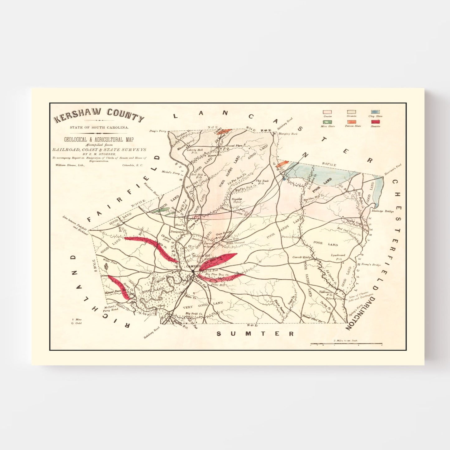 Vintage Map of Kershaw County, South Carolina, 1873