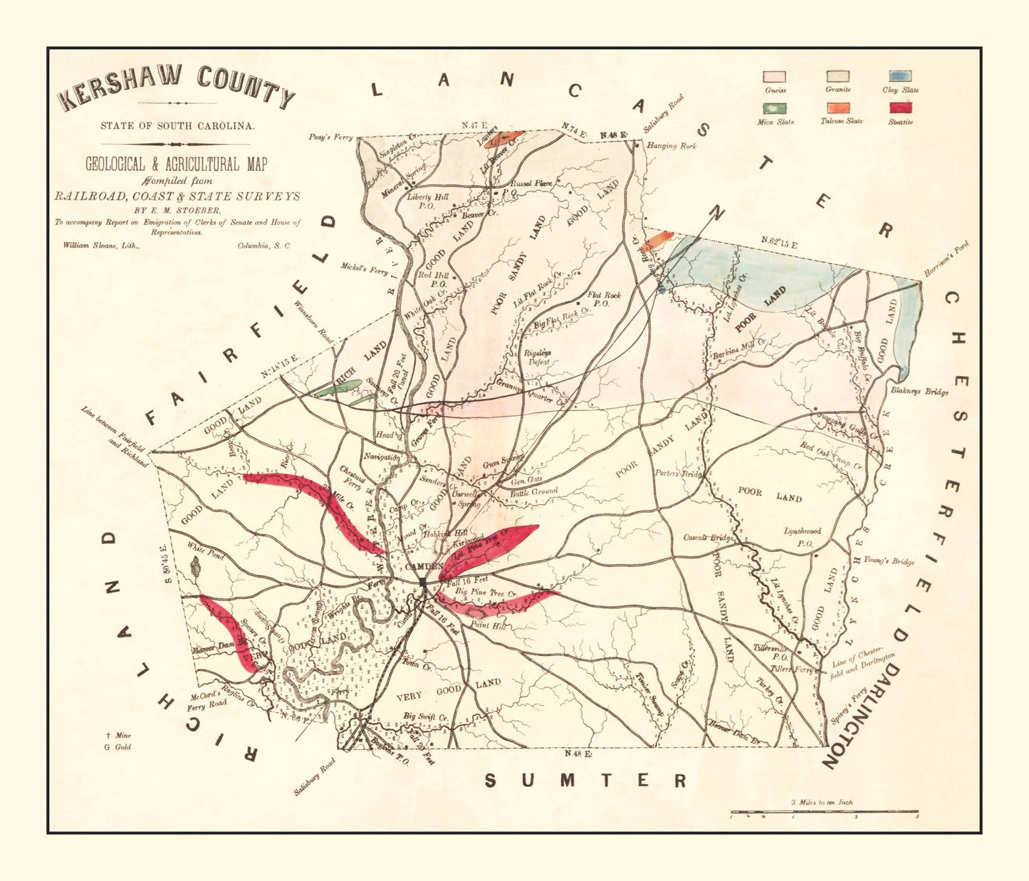 Vintage Map of Kershaw County, South Carolina, 1873