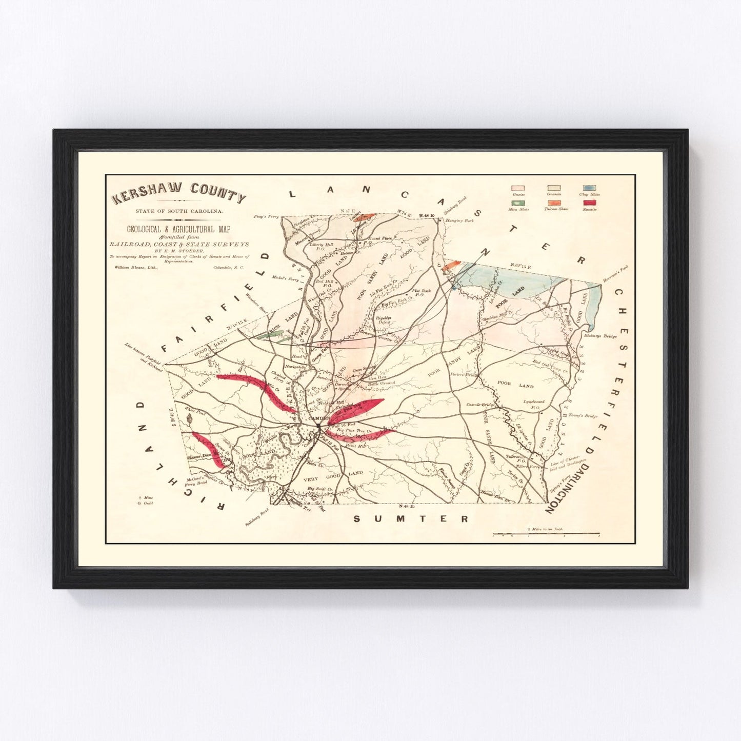 vintage map of Kershaw County, South Carolina, 1873