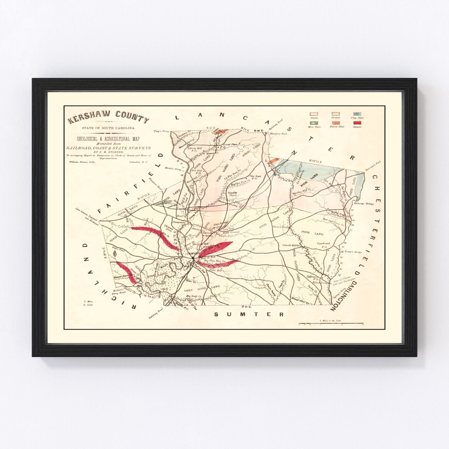 vintage map of Kershaw County, South Carolina, 1873
