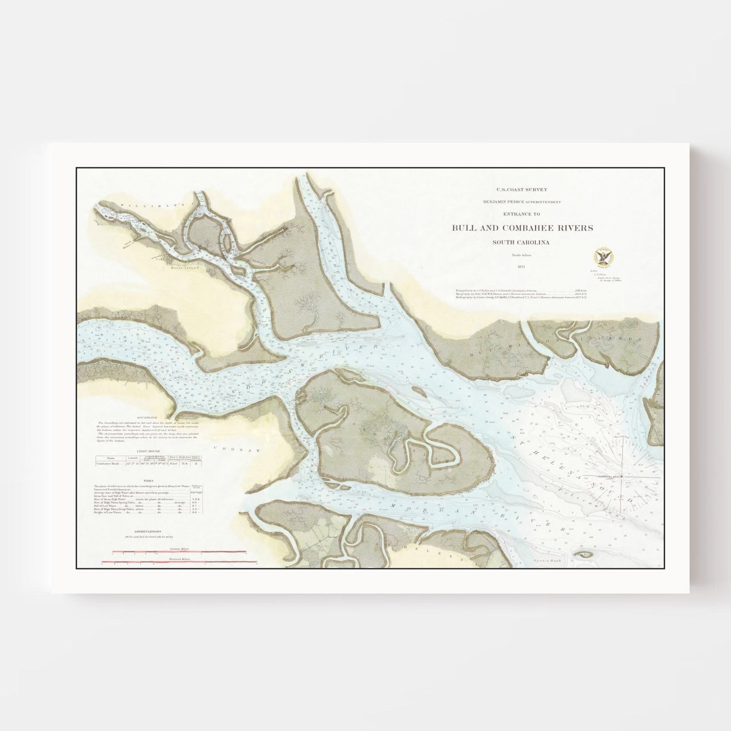 Vintage Map of the Entrance to Bull and Combahee Rivers, 1871
