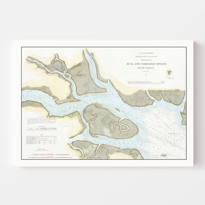 Vintage Map of the Entrance to Bull and Combahee Rivers, 1871