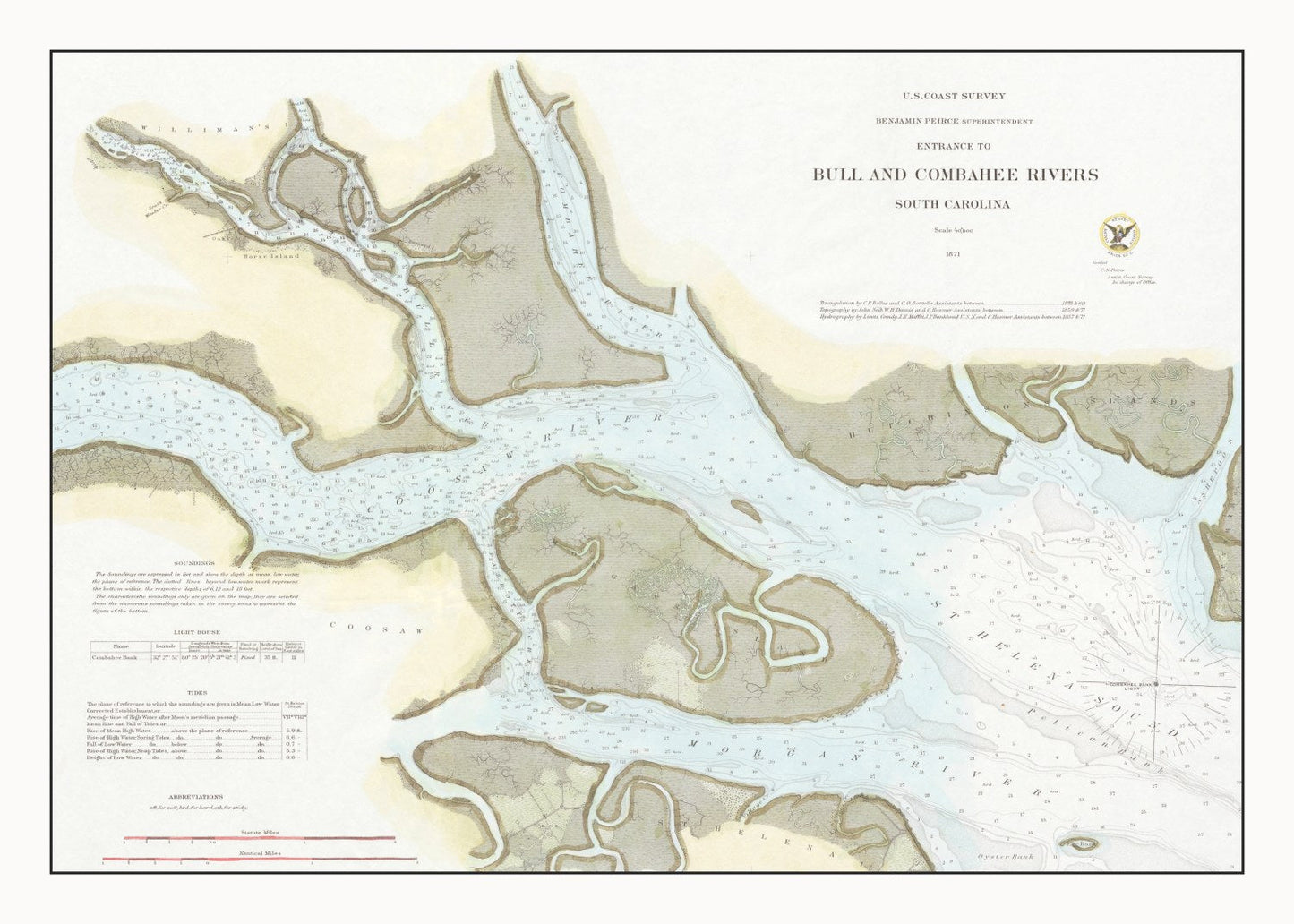 Vintage Map of the Entrance to Bull and Combahee Rivers, 1871