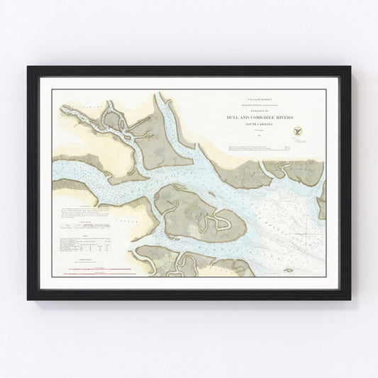 Vintage map of Bull and Combahee Rivers, South Carolina, 1871 - Lowcountry waterways