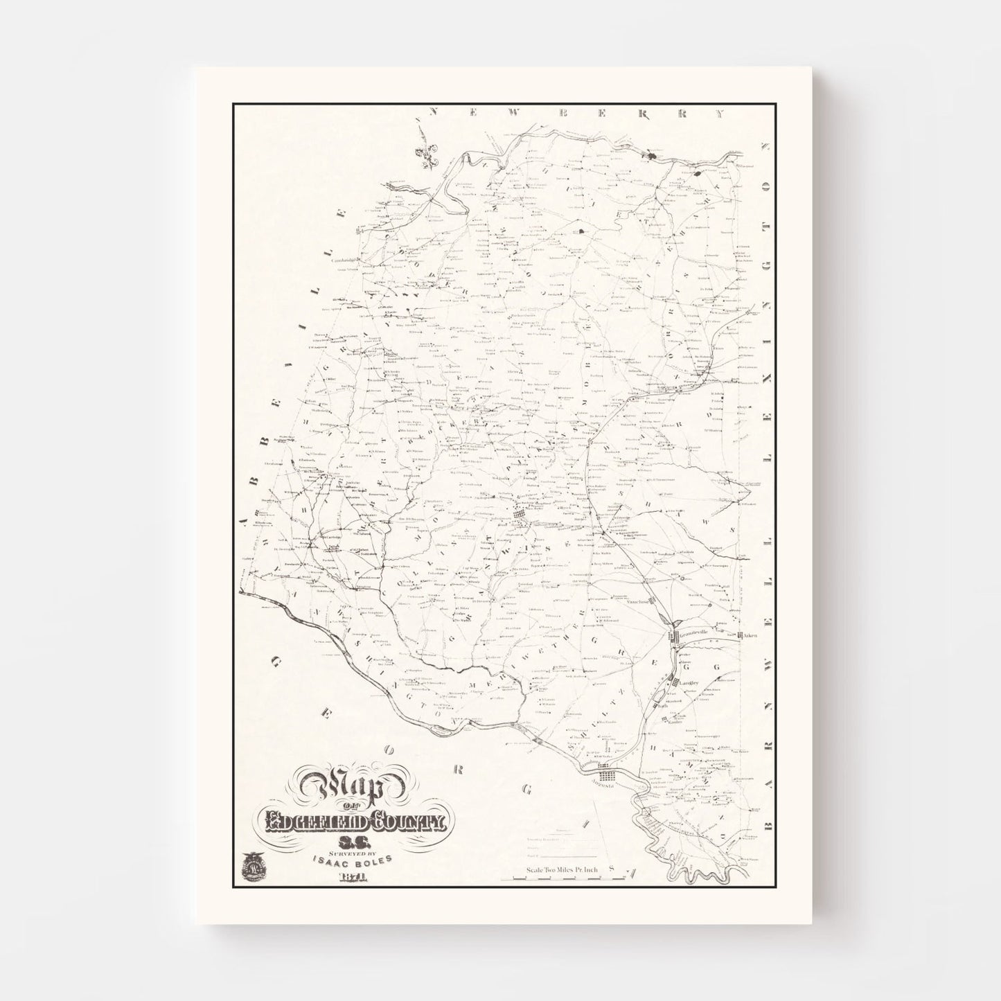 Vintage Map of Edgefield County, South Carolina, 1871
