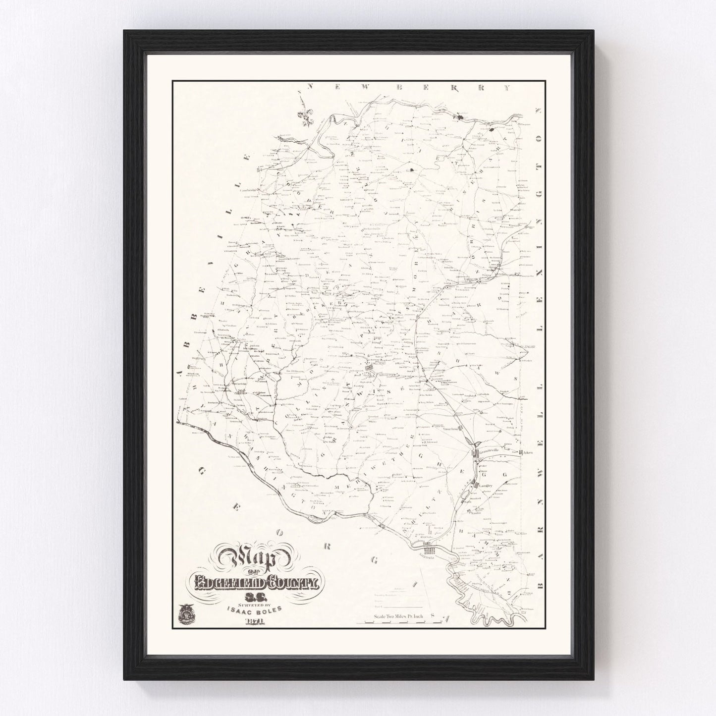 Vintage map of Edgefield County, South Carolina, 1871