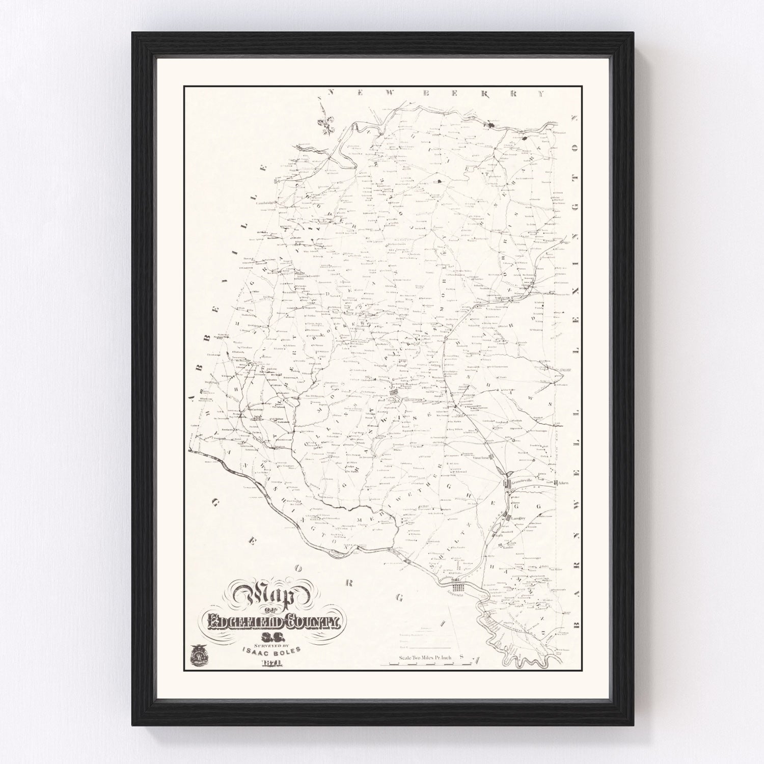Vintage map of Edgefield County, South Carolina, 1871