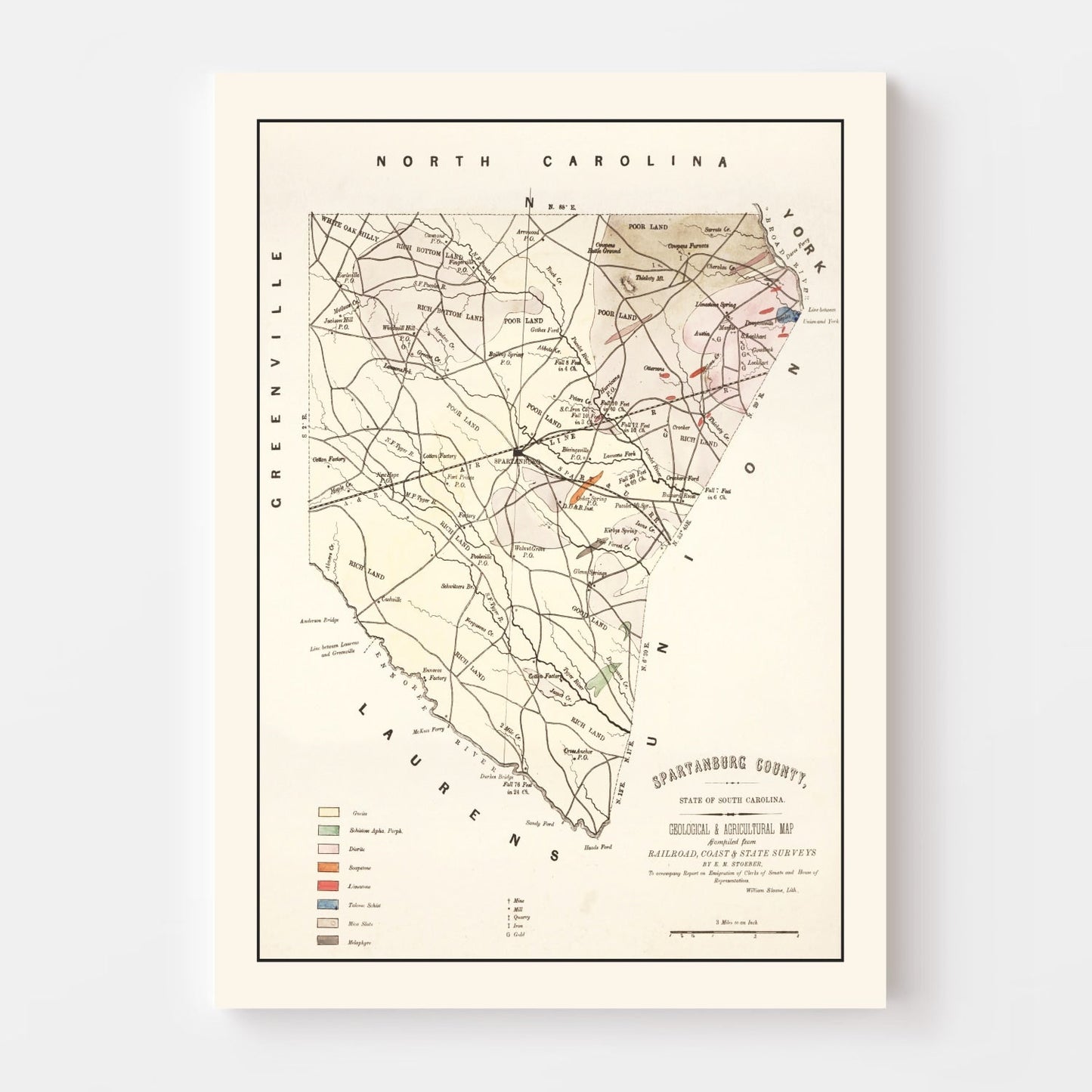 Vintage Map of Spartanburg County, South Carolina, 1880