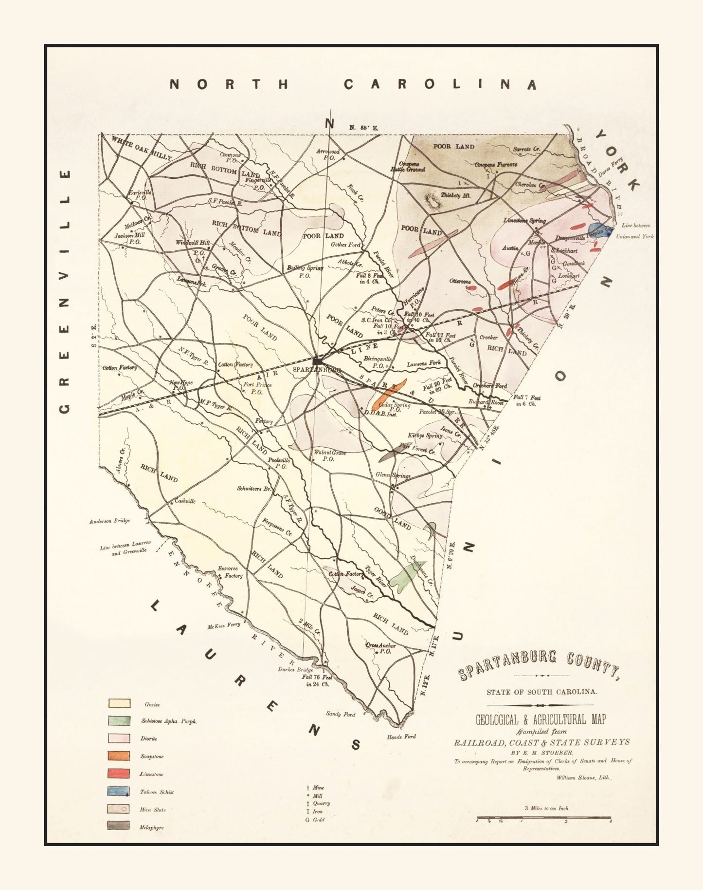 Vintage Map of Spartanburg County, South Carolina, 1880