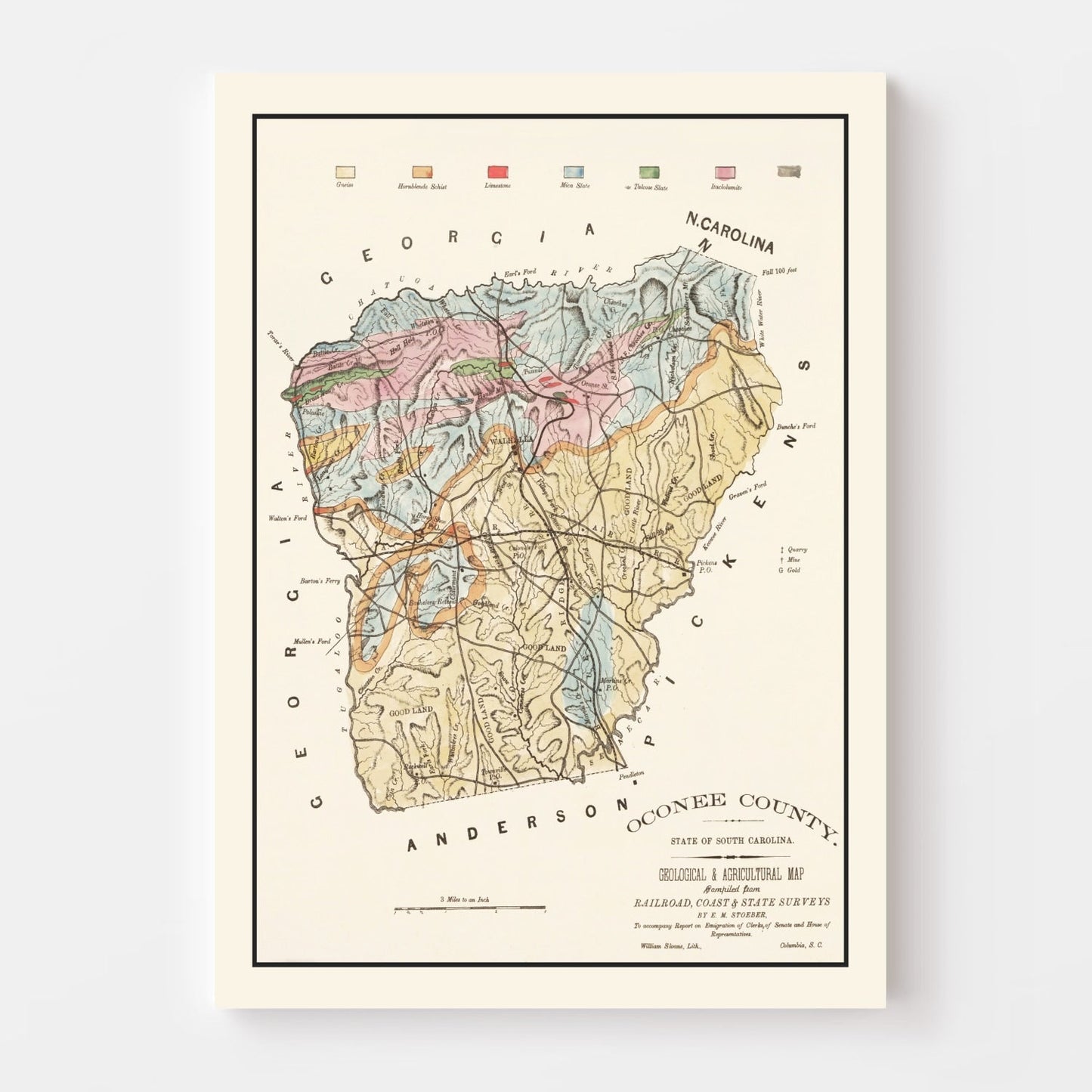 Vintage Map of Oconee County, South Carolina, 1880