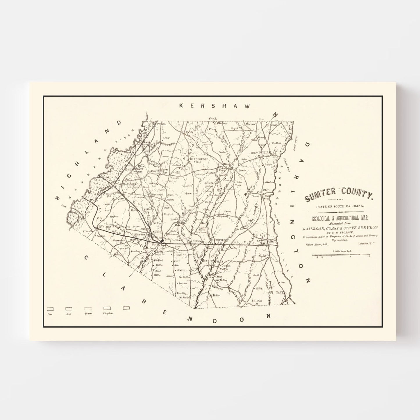 Vintage Map of Sumter County, South Carolina, 1880
