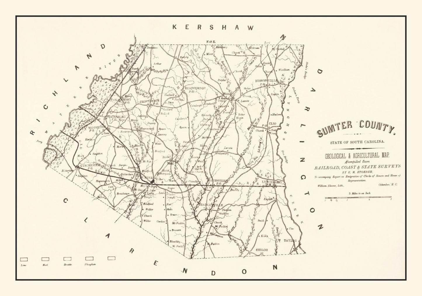 Vintage Map of Sumter County, South Carolina, 1880