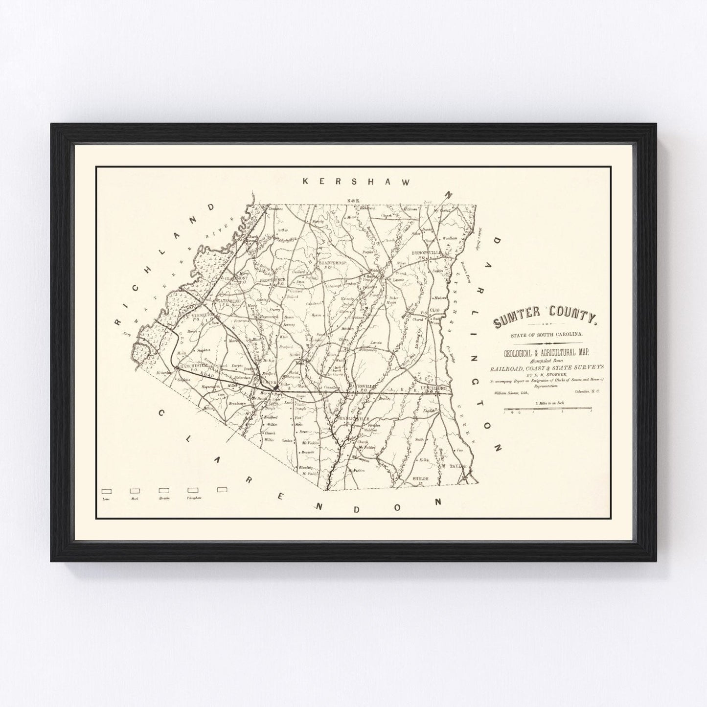 Vintage map of Sumter County, South Carolina, 1880